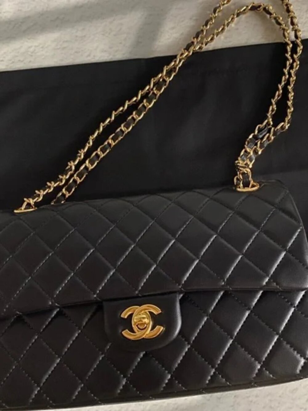 Chanel Black Quilted Shoulder Bag with Gold Accents
